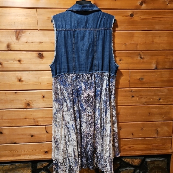 NEW! | ORIGAMI Brand | Denim and Lace Dress | Blue and White - Picture 4 of 4